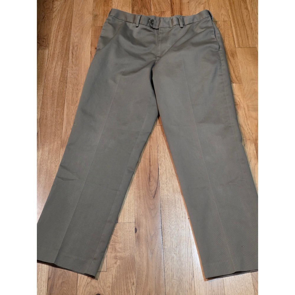 Perry Ellis Portfolio Mens 34x32 Khaki Taupe Cotton Twill Flat Front Dress Pants